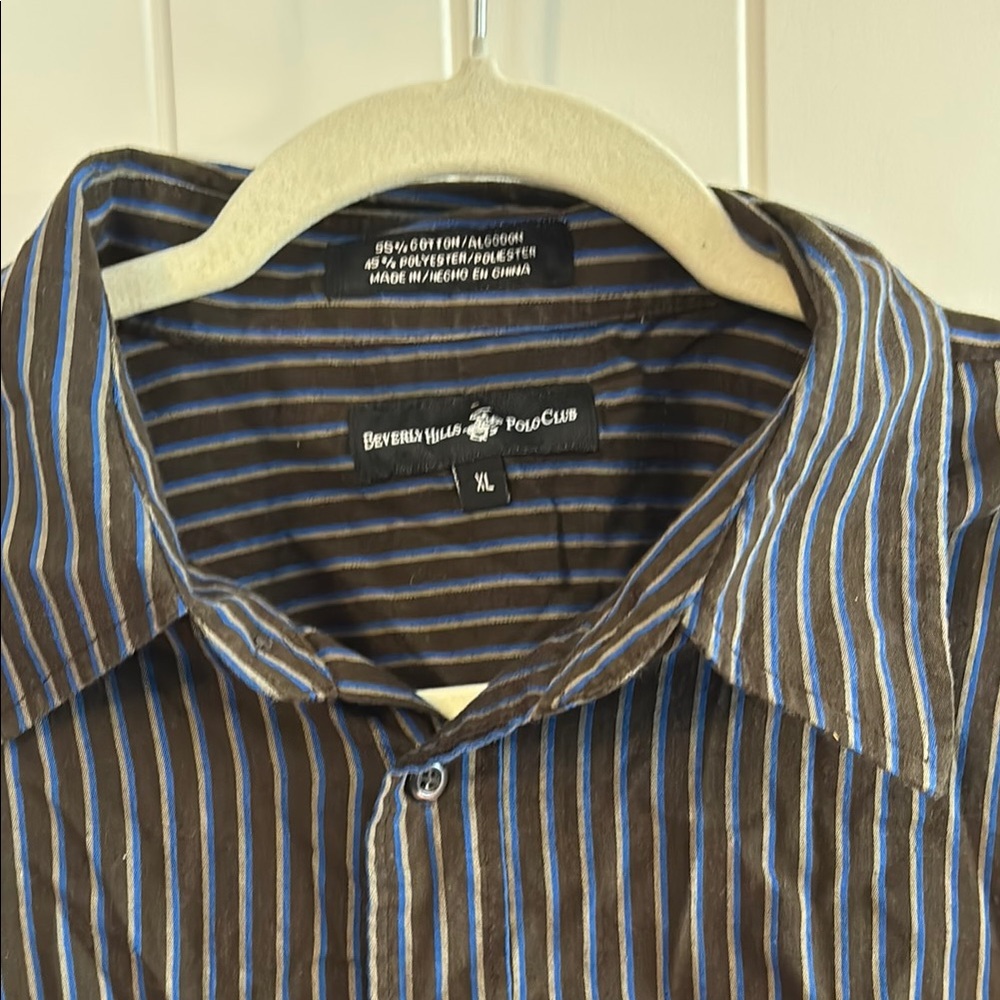 Beverly Hills Polo Club Men's Shirt - Black with Blue Stripes